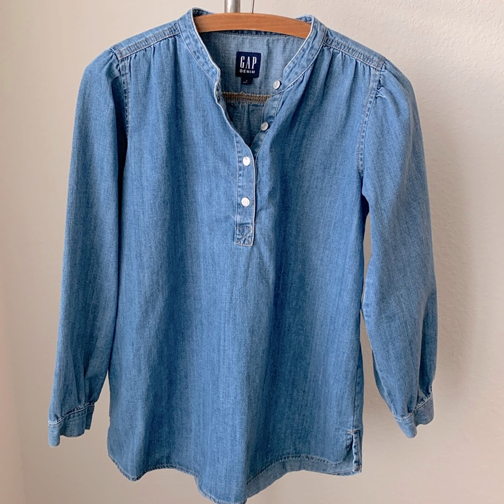 Gap blue denim sz S shirred popover cabincore cottagecore work shirt